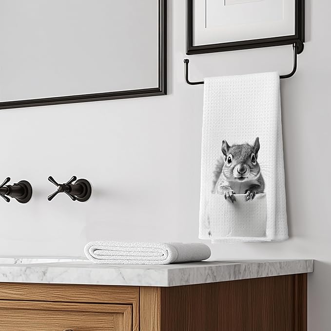 Funny Squirrel Hand Towels for Bathroom Decor, Squirrel Lover Lover Gifts, Funny Kids Bathroom Hand Towels, Funny Kitchen Towels, 16x24 Inches