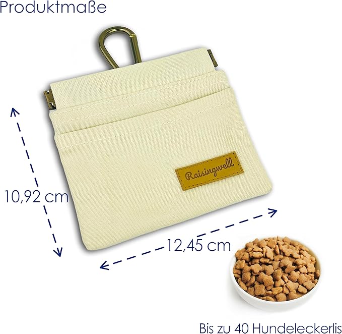 Dog Treat Pouch, Lvory Pocket Sized Pet Training Pouch, Cotton Fabric, Hand Free Dog Walking Bag with Carabiner, Self-Closing Pet Feed Snack Reward, for Puppy Travel or Outdoor Use