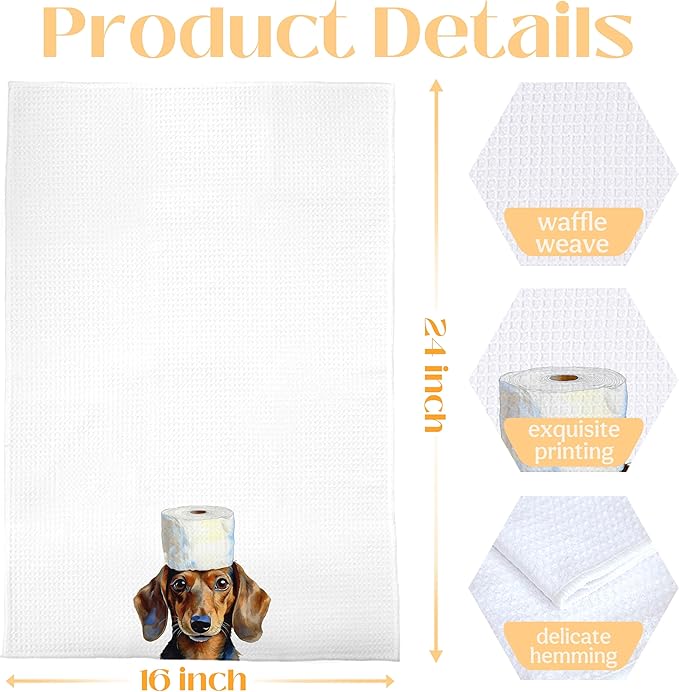 Funny Dachshund Bathroom Hand Towels, Dachshund Lover Gifts, Weiner Dog Gifts for Women Decorative Hand Towels for Bathroom, Funny Sausage Dog Kitchen Towels, 16x24 Inch Set of 4