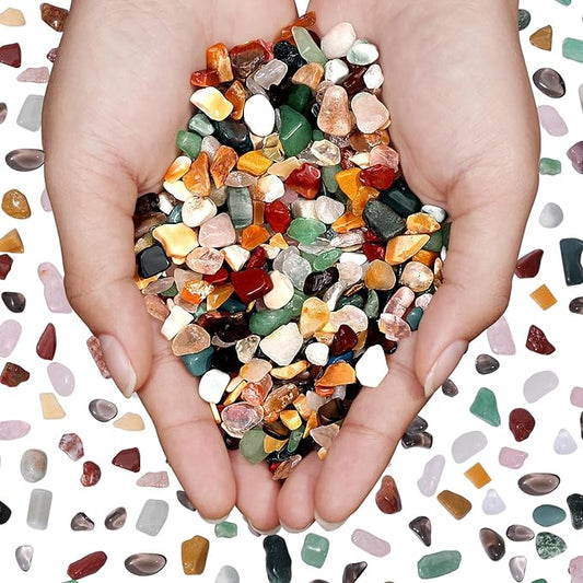 Mixed Crushed Crystal Chips Bulk 2lbs 2400+Pcs Assorted Tumbled Stone Chips Natural Polished Mixed Chakra Aquarium Gravel Rocks for Plants Terrarium Supplies Fish Tank Gravel Pebbles Vase Filler