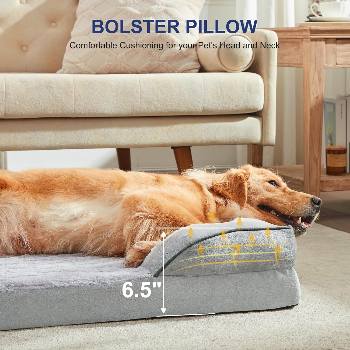 FURTIME Orthopedic Dog Bed for Extra Large Dogs - XL Plus Waterproof Dog Sofa Beds, Supportive Foam Pet Couch Bed with Removable Washable Cover, Waterproof Lining and Nonskid Bottom, Light Grey