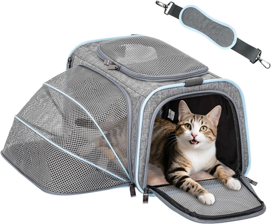 Petsfit Small Cat Carrier Soft Airline Approved Expandable Carrier for Kitten Puppy Bunny, 16"X10"X9“