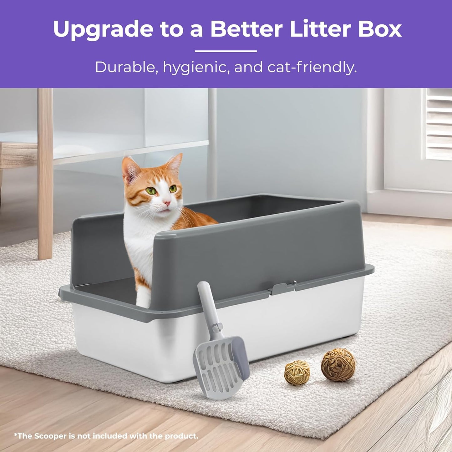 iPrimio Stainless Steel Litter Box - Cat Litter Box Enclosure with Enclosed Sides for Odor Control - Durable, Rust-Resistant Metal - Easy Clean Design, Applicable for Large Cats - 2 Pack