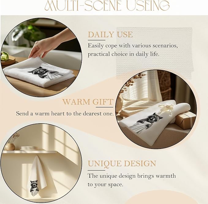 Funny Bathrobe Raccoon Hand Towels for Bathroom Washroom Restroom Decor, Raccoon Lover Gifts, Kids Hand Towels, 16x24 Inch