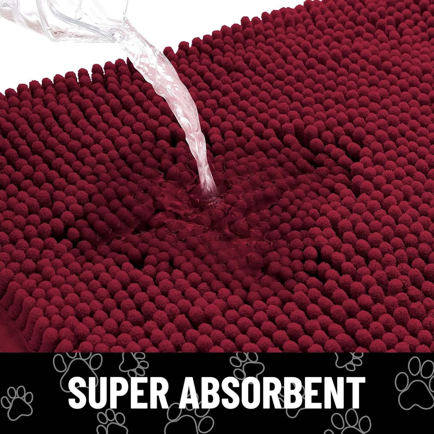 Smiry Dog Door Mat for Muddy Paws, Absorbent Dirt Trapper Non Slip Quick Dry Washable Chenille Mat for Mud Dogs, Entry Rug for Indoor and Outdoor (36x24 Inches, Burgundy)