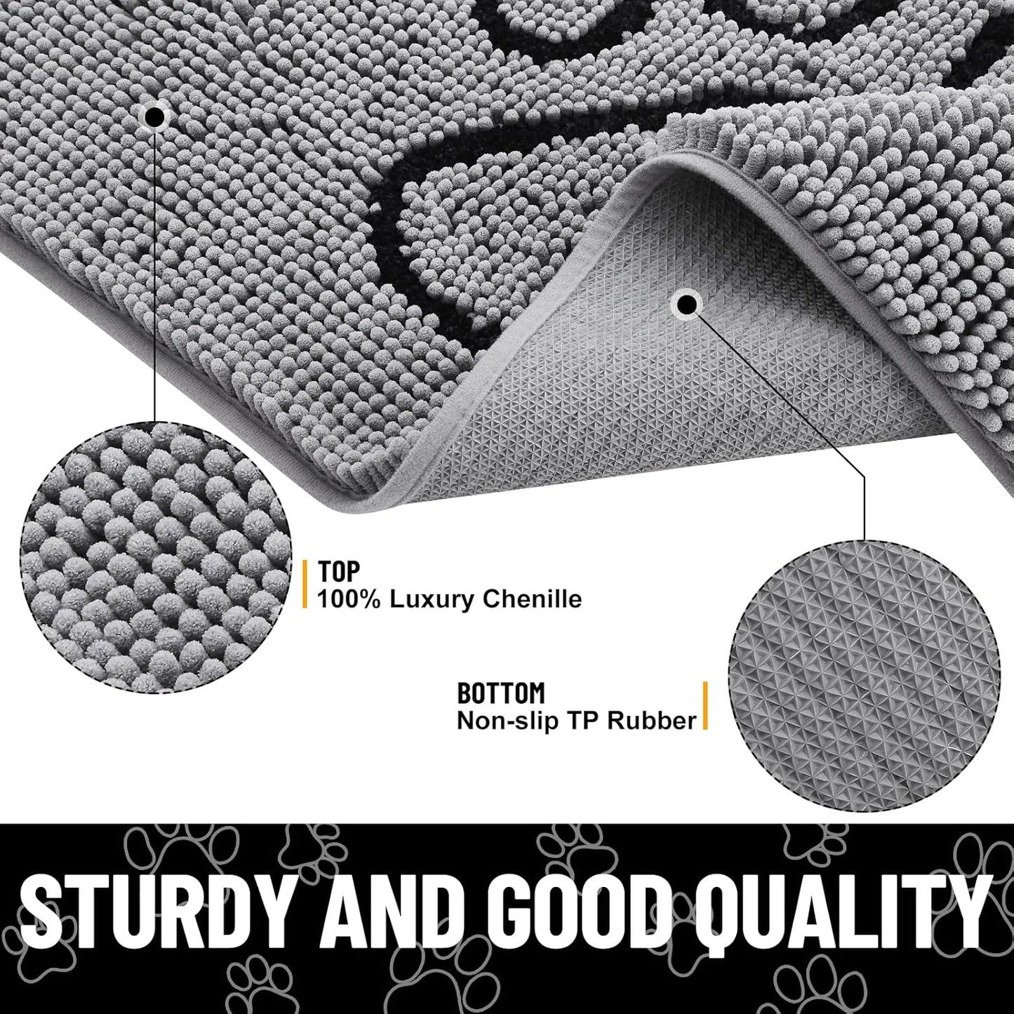 Smiry Dog Door Mat for Muddy Paws, Absorbent Dirt Trapper Non Slip Quick Dry Washable Chenille Mat for Mud Dogs, Entry Rug for Indoor and Outdoor (32x44 Inches, Grey)