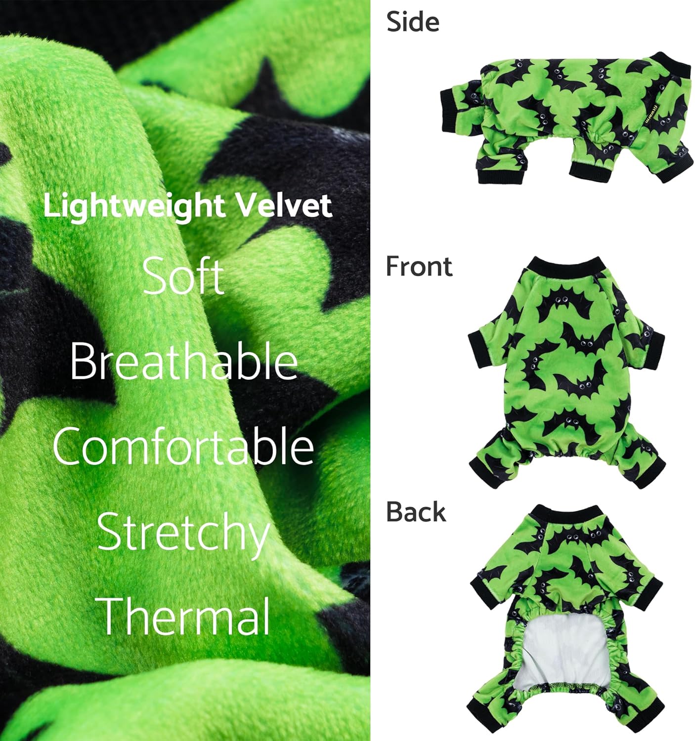 Fitwarm Halloween Bat Dog Pajamas, Funny Costumes for Small Dogs Boy Girl, Pet Outfit, Lime Green, Black, Small