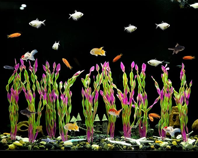 MyLifeUNIT Artificial Seaweed Water Plants for Aquarium, Plastic Fish Tank Plant Decorations 10 PCS (Wine Red)