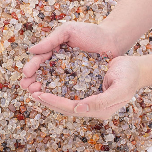 Crystal Chips Polished Crushed Quartz Vase Filler, 0.88 Lb Irregular Shaped Aquarium Gravel Rocks Carnelian Tumbled Gemstones Pebbles for Aquarium, Vase Fillers, Succulent Plants Decor