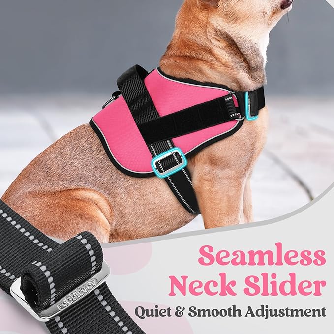 rabbitgoo Dog Harness Medium Sized, Easy On Pet Vest with One Buckle, No Pull Adjustable Service Harness with D-Ring & Handle, Reflective for Safety Walking, Training, Pink, M