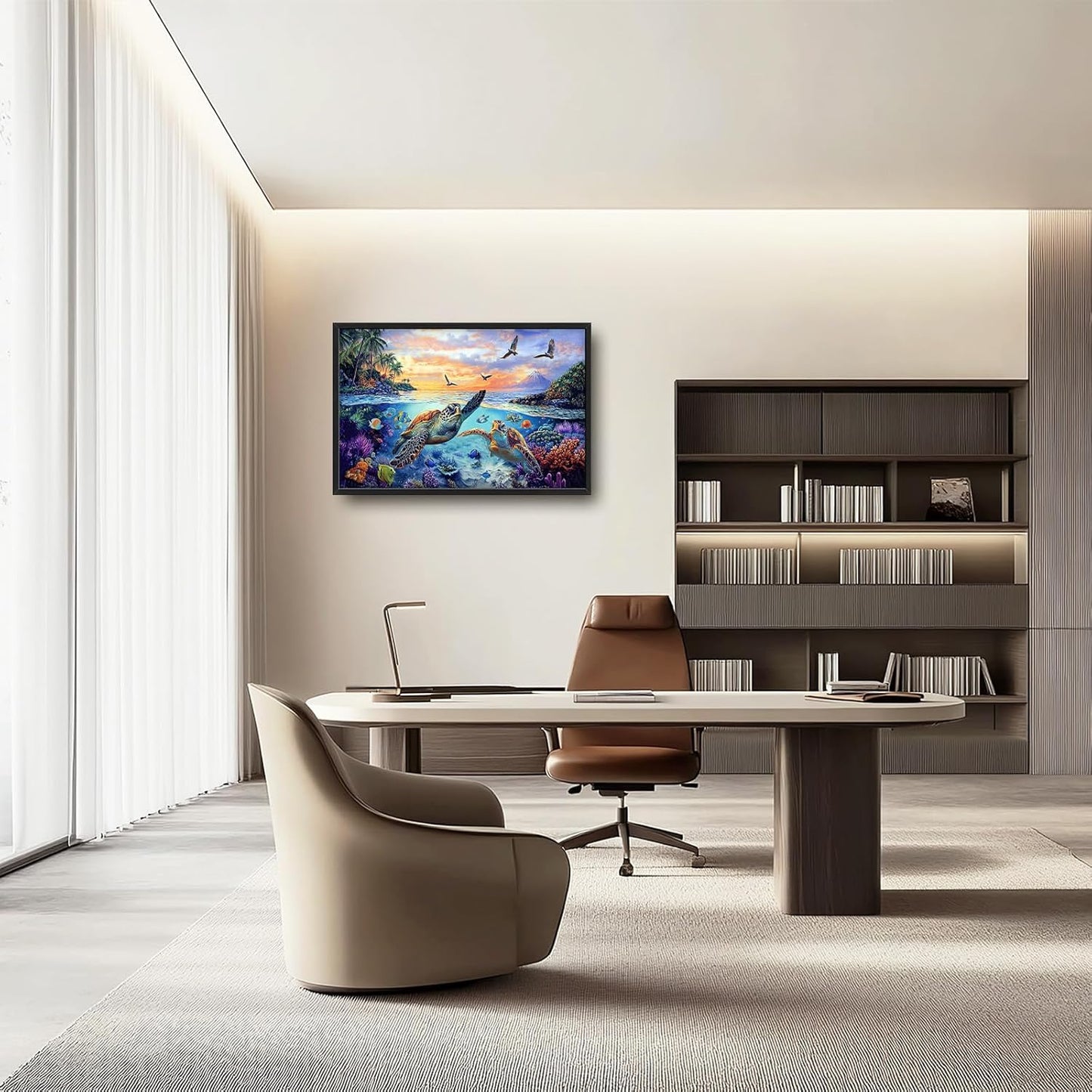 Framed Large Sea Turtle Wall Art for Living Room, Oversized Ocean Turtle Wall Decor Seascape Underwater Marine Life Canvas Painting Home Decoration for Living Room Bedroom Office 36"x24"