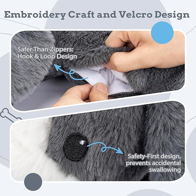 Heartbeat Puppy Toys Dog Heartbeat Toy for Anxiety Relief Calming Aid, Heartbeat Stuffed Animal for Puppy Dog Comfort Sleep Aid Crate Training, Puppy Essentials, Dark Gray