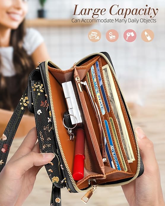 Cute Crossbody Purse Cell Phone Bags for Women - Leather Cellphone Wallet Purse with Handle Rope and Adjustable Shoulder Rope