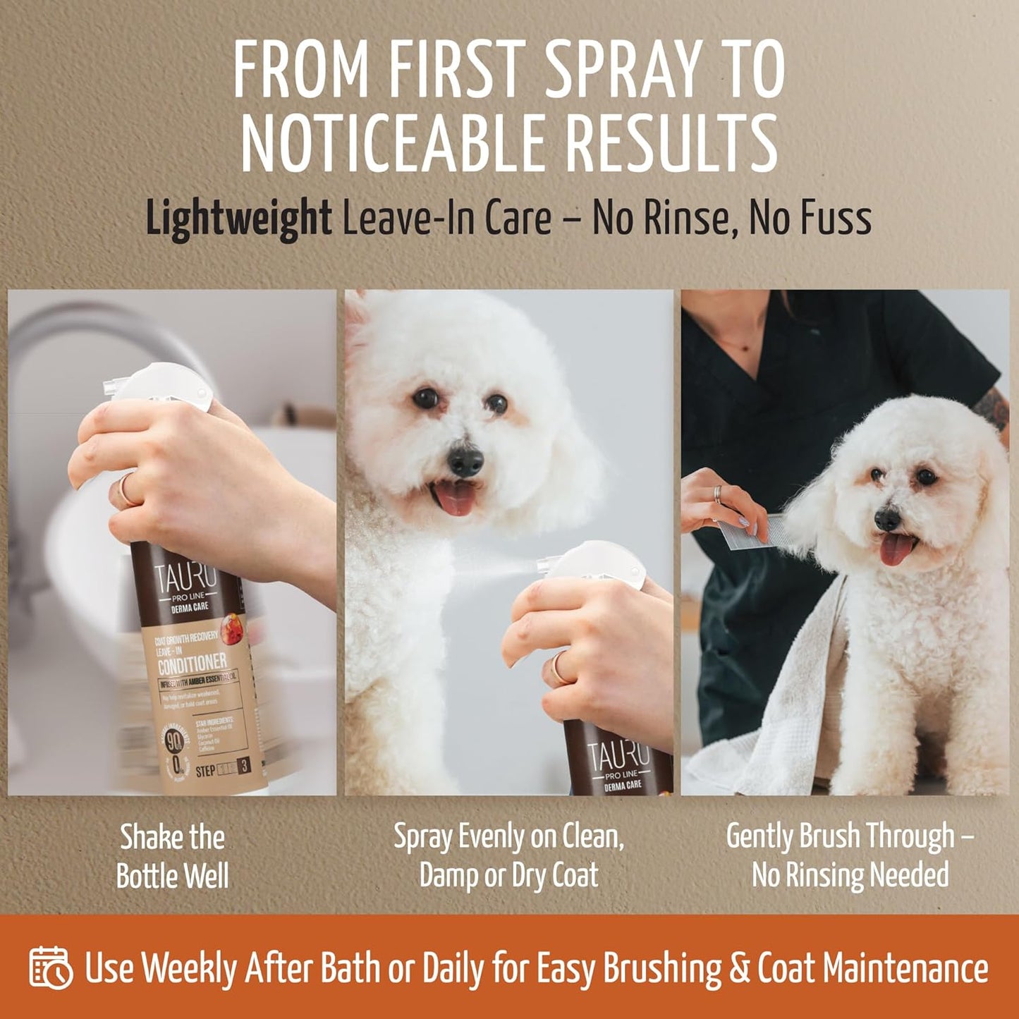 Tauro Pro Line Dog Leave in Conditioner Spray - Supports Pet Coat Regrowth - Cat & Dog Detangler Spray for Shedding, Matted Hair or Post-Surgery Care, Ideal for Doodle, Poodle (Derma Care 8.5 Fl Oz)