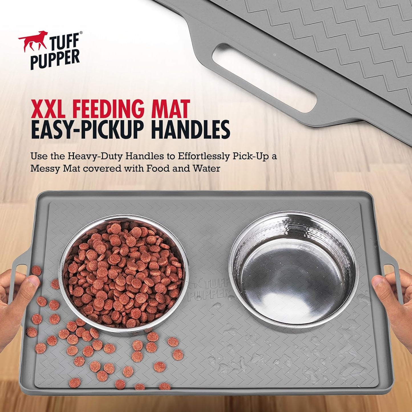 Tuff Pupper 22x16 Medium Dog Feeding Mat for Food and Water | Dog Food Mats for Floors | Waterproof Dog Water Bowl Mat | Dog Placemats Pet Food Mat | Silicone Feeding Mat for Cats and Cat Bowls