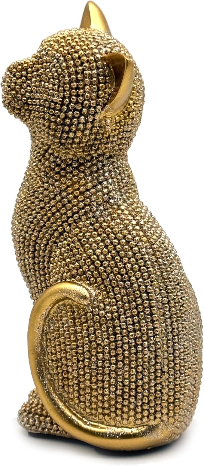 FUNSXBUG Decorative Cat Sitting Statue Art Figurines Sculpture Collectibles Home Office Desktop Decor Outdoor Garden Tabletop Display Decoration (Gold)