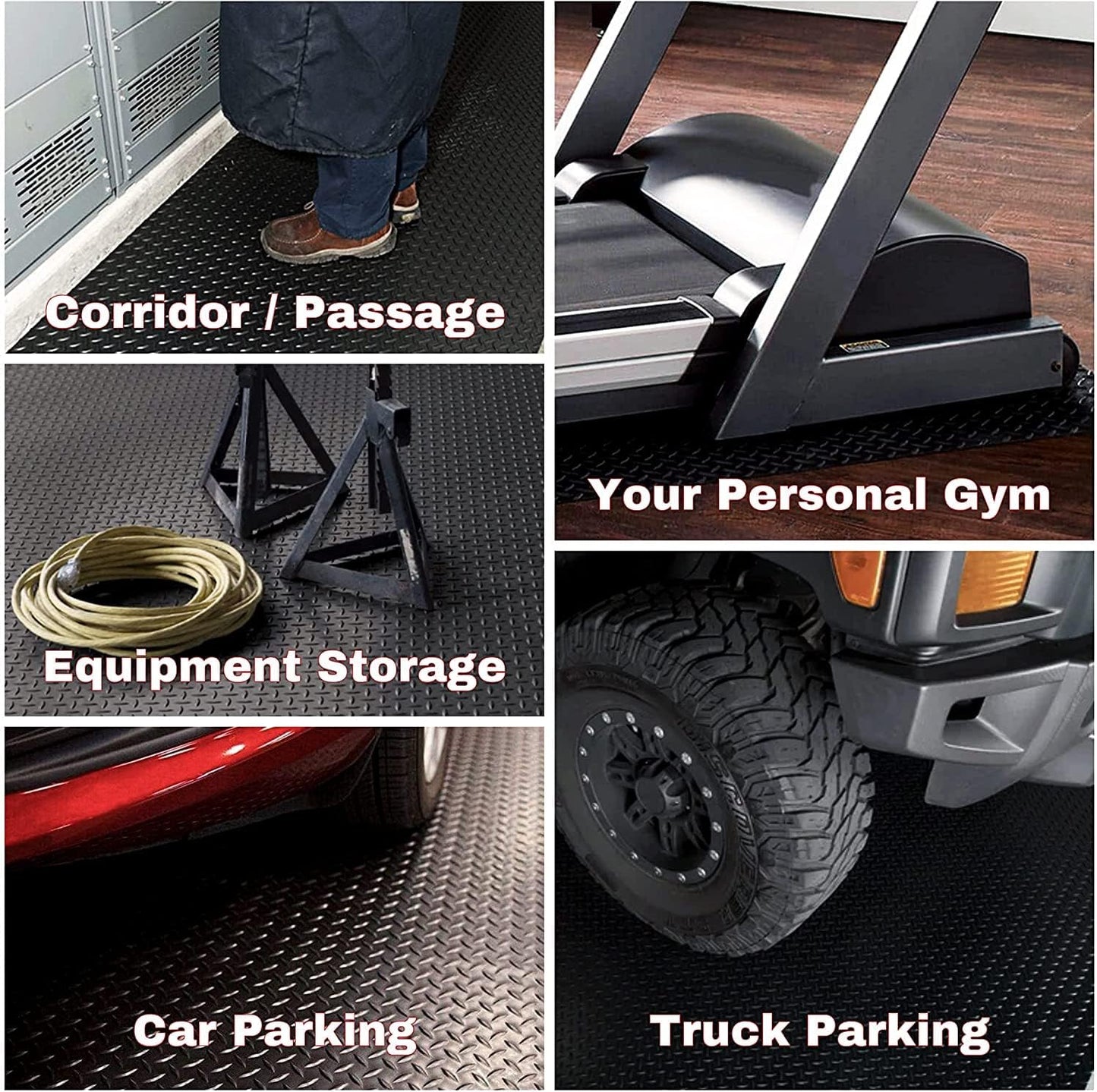 SEAL 6 x 10 Ft Premium Garage Floor Mat, Solid 2.8mm Thickened Black Commercial Grade Heavy Duty Parking Mat for Garage Floor, Golf Cart, Water/Stain Resistant Floor Runner (Embossed Diamond Plate)