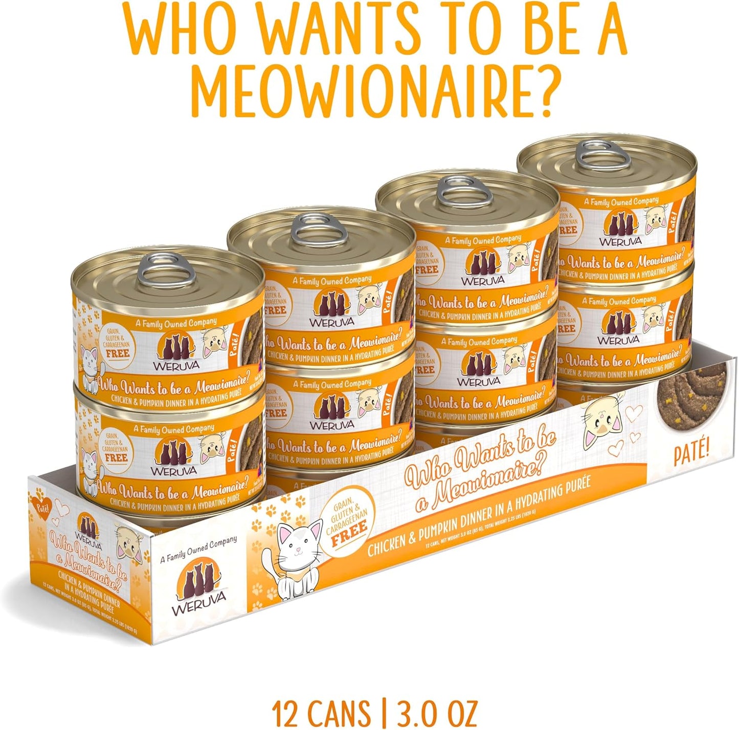 Weruva Wet Cat Food, Who Wants to be a Meowionaire with Chicken and Pumpkin Pate, 3oz Can, Pack of 12