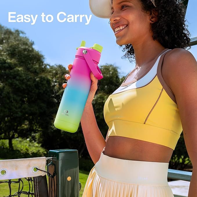 Insulated Water Bottle with Straw Stainless Steel Water Bottle, Leak-Proof, BPA-Free, Double Wall Vacuum Keeps Cold for 24 Hours for Sports, Travel, School (26 oz, Lime Sorbet)