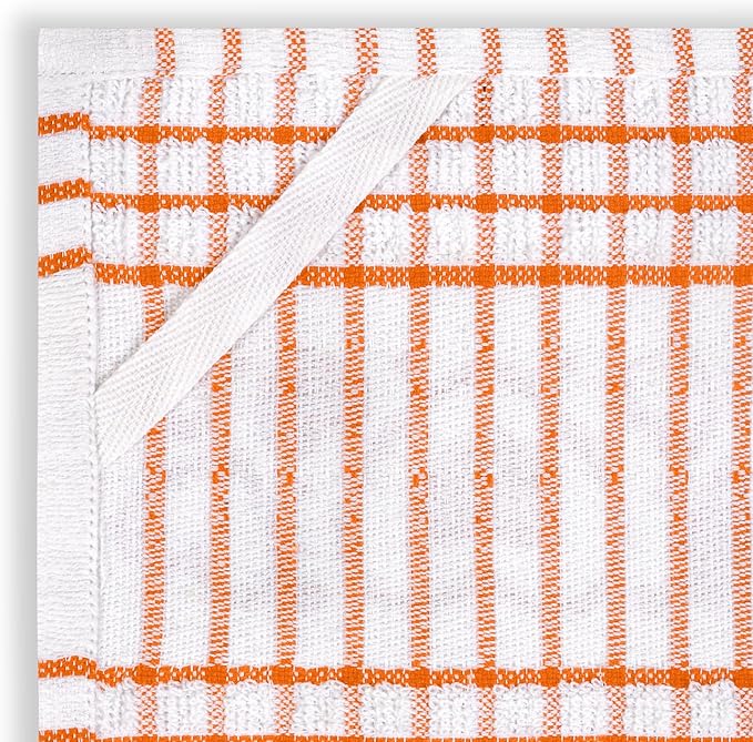 Cackleberry Home Paw Prints Terrycloth Kitchen Towels Windowpane Check Fabric, Set of 4 (Orange)