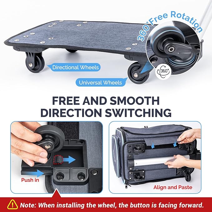 MIU Color Rolling Pet Carrier with Wheels Under 15 lbs, Airline Approved Foldable Soft Carrier for Small Dogs and Cats, Dog Carrier with Wheels for Car Road Trips Travel Camping Outdoor