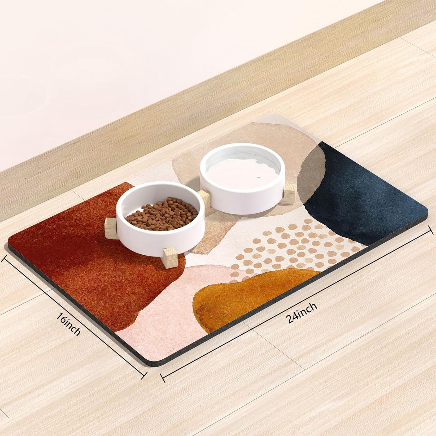 Rnivvi Dog Food Mat, 16" x 24" Absorbent Dog Cat Bowl Mat for Food and Water, Cute Anti-Slip Rubber Pet Feeding Rug Protect Floors, Puppy Placemat for Feeding & Watering Supplies, Abstract Stones