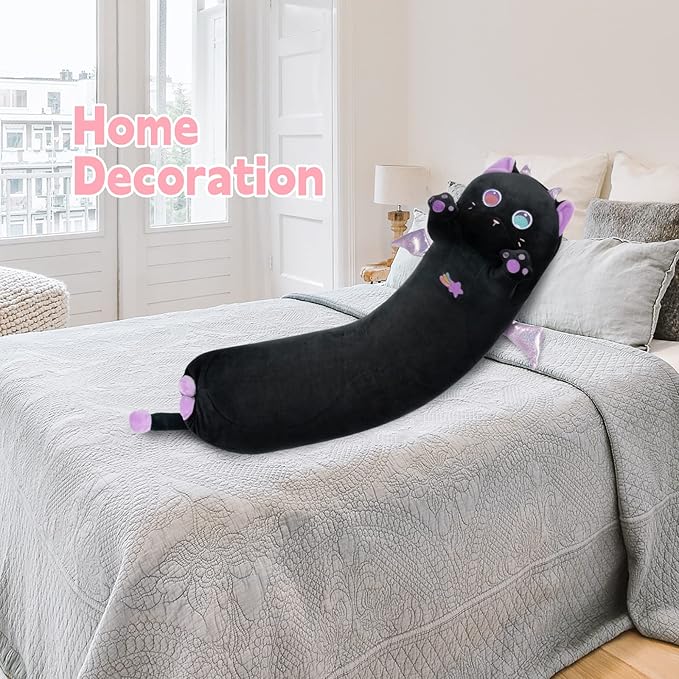 Long Cat Plush Body Pillow, Cute Purple Big Eyes Cat Stuffed Animals Kawaii Plushies, Squishy Body Pillow Plush Toys for Kids Girls Boys (44 Inches)