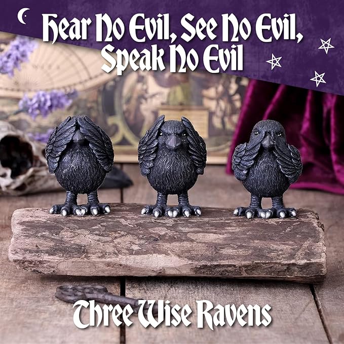 Nemesis Now Three Wise See No Evil Hear No Evil Speak No Evil Figurines, Adorable Hand-Painted Resin Collectibles and Gift - Ravens