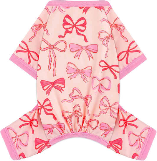Dog Pajamas Small Sized Dogs Stretchable Summer Dog Clothes Pjs 4 Legs Girl Boy Cute Soft Puppy Outfits Doggie Cat Jammies Jumpsuit Sleeper for Pet (Bow Tie, Medium)