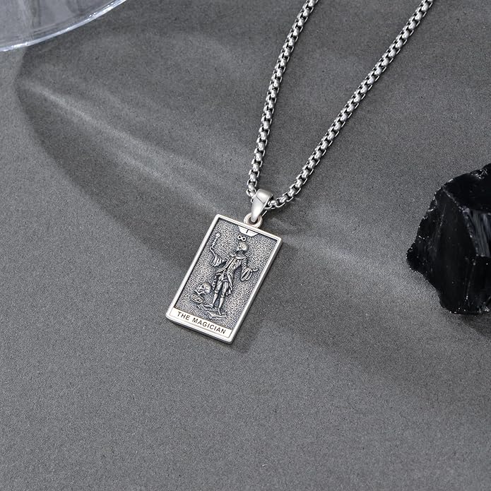 PELOVNY Tarot Card Necklace 925 Sterling Silver Skeleton Necklace The Sun Moon Star Strength Lovers Death Devil Fool Tarot Jewelry Christmas Birthday Gifts for Men Women Unisex