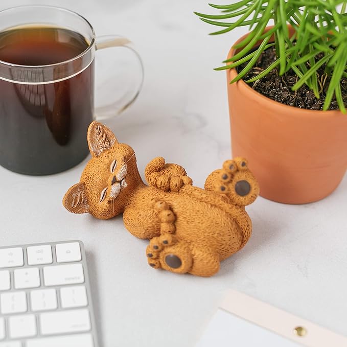 Whimsical Orange Cat Playing with Tail Figurine Cat Home Office Decorations - Happy Cat Collection - Gifts for Cat Lovers, Cat Lover Gifts for Women, Cat Lover Gifts for Men, Cat Decor for Cat Lovers