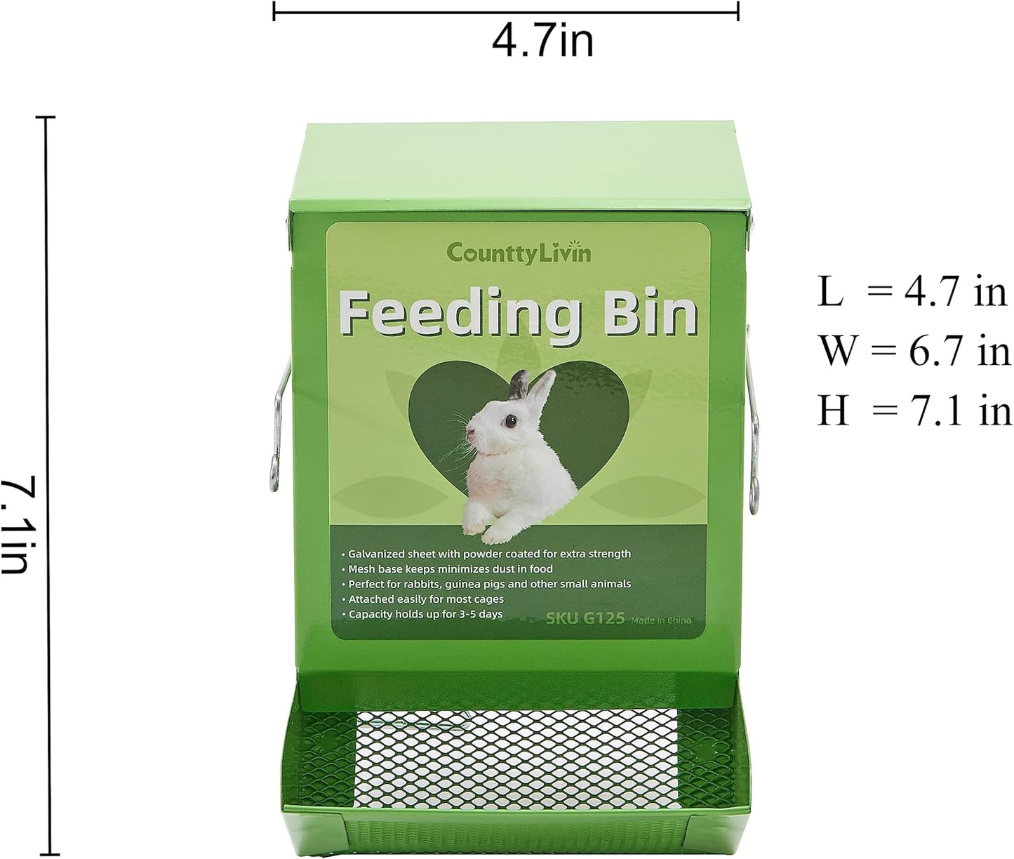 Metal Small Animal Feeder with Lid, Heavy Duty, Large Capacity Food Dispenser, Great for Rabbits, Guinea Pigs, Chinchillas and Other Small Animals. (4.6 inch, Green)
