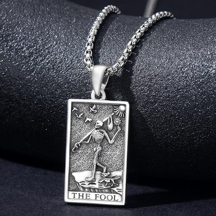 PELOVNY Tarot Card Necklace 925 Sterling Silver Skeleton Necklace The Sun Moon Star Strength Lovers Death Devil Fool Tarot Jewelry Christmas Birthday Gifts for Men Women Unisex