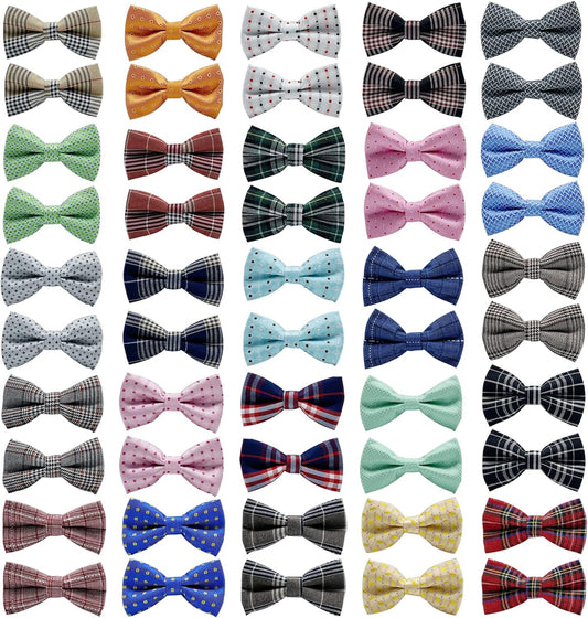 Dog Bow Tie / 50 Pcs Adjustable Elastic Rubber Band Double Layer Bow Ties for Small Medium Large Dogs & Big Cats Pet Collar Charms Accessories Bowties for Birthday Wedding Parties(50 Pcs)