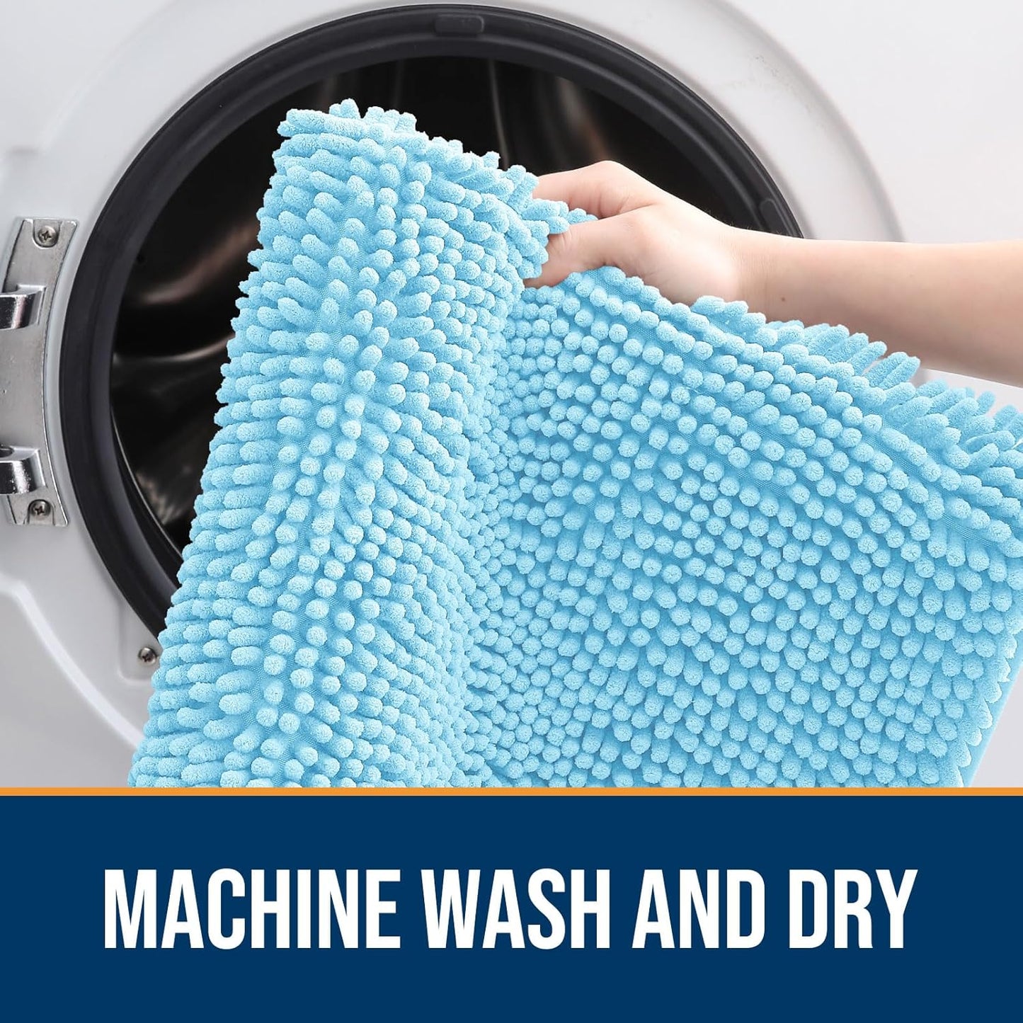 OLANLY Dog Door Mat for Muddy Paws 47x24, Absorbs Moisture and Dirt, Absorbent Non-Slip Washable Doormat, Quick Dry Chenille Mud Mat for Dogs, Entry Indoor Entryway Carpet for Inside Floor, Blue