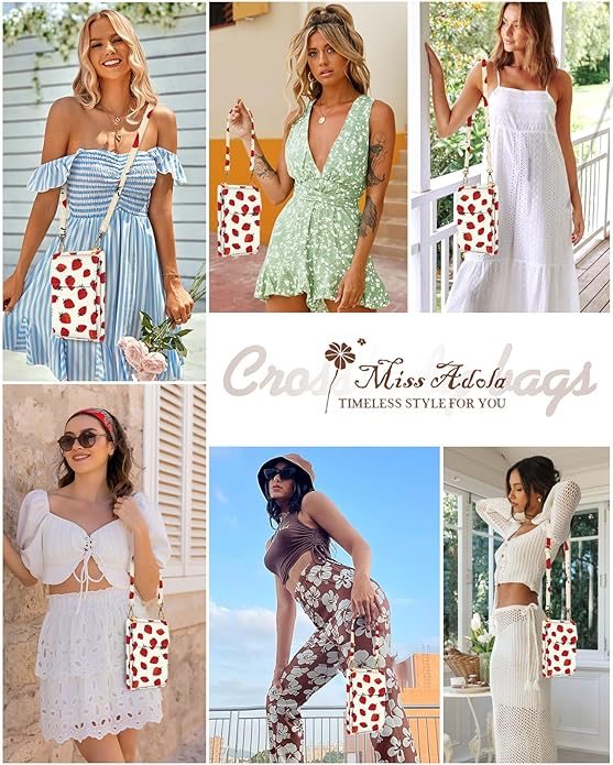 Cute Crossbody Purse Cell Phone Bags for Women - Leather Cellphone Wallet Purse with Handle Rope and Adjustable Shoulder Rope