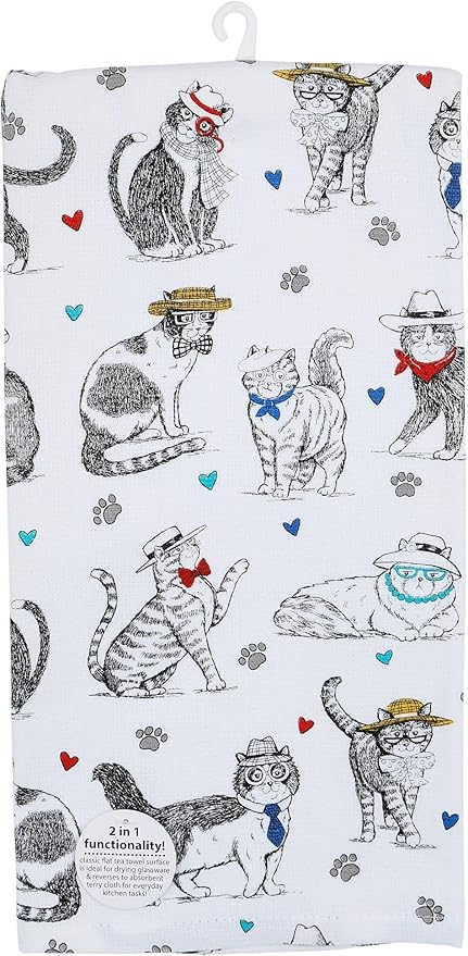 Kay Dee Designs Pet Lovers Only Allover Cat Print Design Terry Kitchen Towel, Multicolor