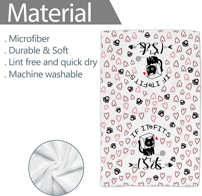 Cat Kitchen Towels Set of 2 - Hand and Dish Towels for Cat Lovers, Funny Tea Towels, Gifts for Women 18x28 Inches