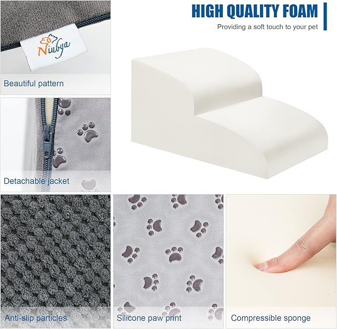 Dog Stairs for Small Dogs - High Density Foam Pet Steps, Extra Wide Dog Ramp with Non-Slip Bottom for High Beds, Couch and Sofa, Best for Dogs Injured, Older Doggy Cats