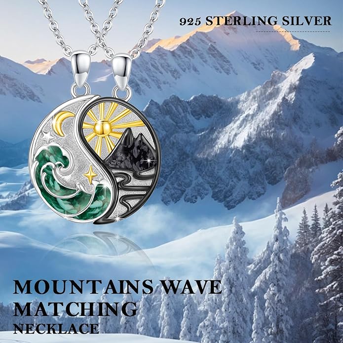 Yin Yang Matching Jewelry Set 925 Sterling Silver Yin Yang Friendship Couples BFF Pendant Necklace Jewelry for Her Him Women Men