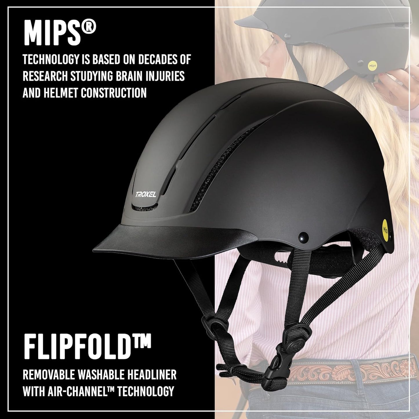 Troxel Spirit Full Coverage Horse Riding Helmet, Low-Profile & Adjustable Design, Safety Horseback Riding Gear, Small (6-1/2-6-7/8), Black Duratec