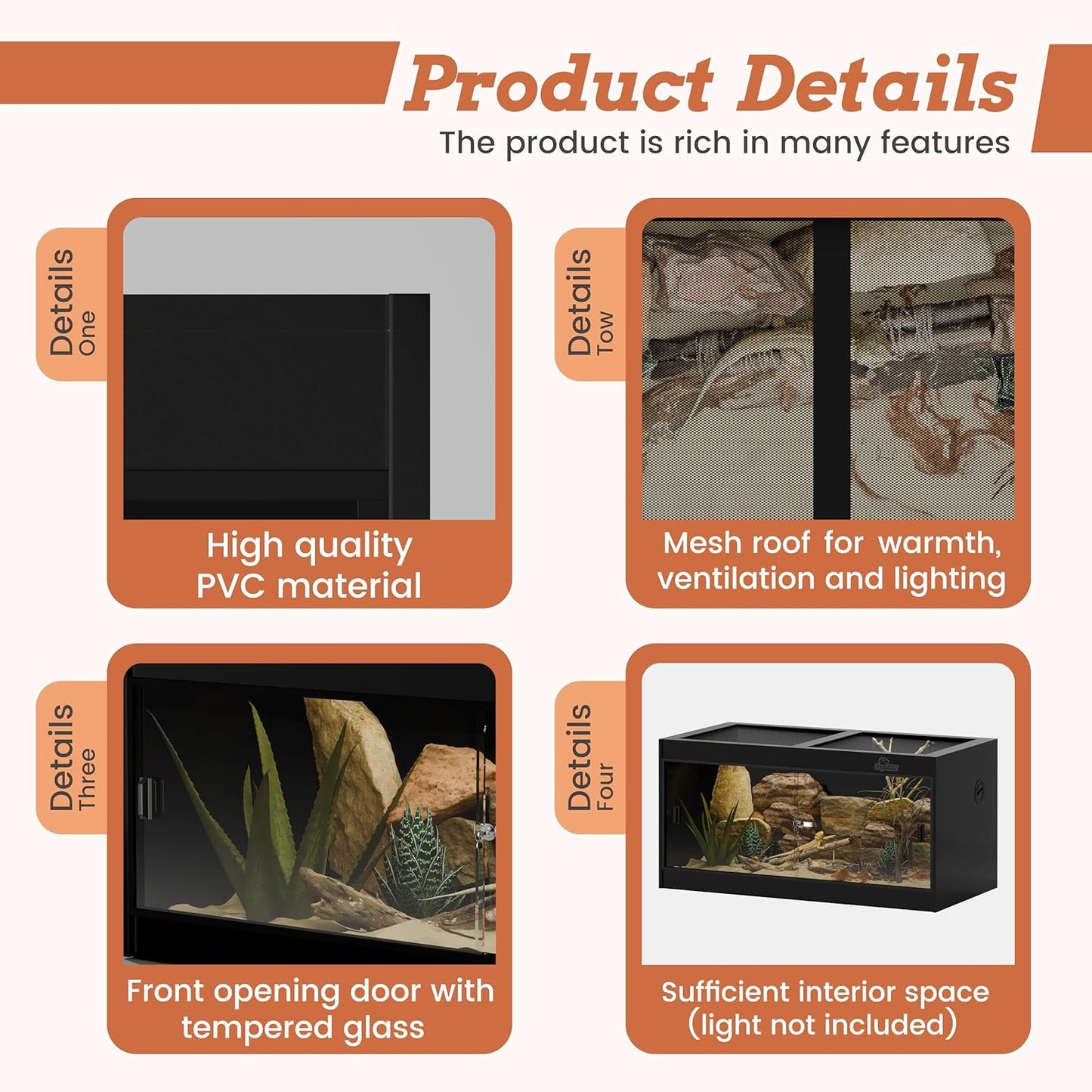 4x2x2 (120 Gallon) PVC Reptile Enclosure, RepWild Terrarium/Tank with Heavy-Duty Screen Top, Glass Sliding Doors & Lock for Bearded Dragons, Ball Python, Geckos, Lizards