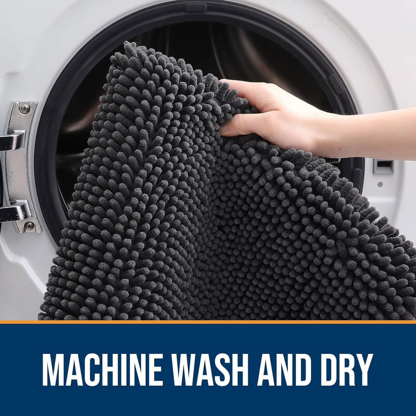 OLANLY Dog Door Mat for Muddy Paws 48x30, Absorbs Moisture and Dirt, Absorbent Non-Slip Washable Doormat, Quick Dry Chenille Mud Mat for Dogs, Entry Indoor Entryway Carpet for Inside Floor, Dark Grey