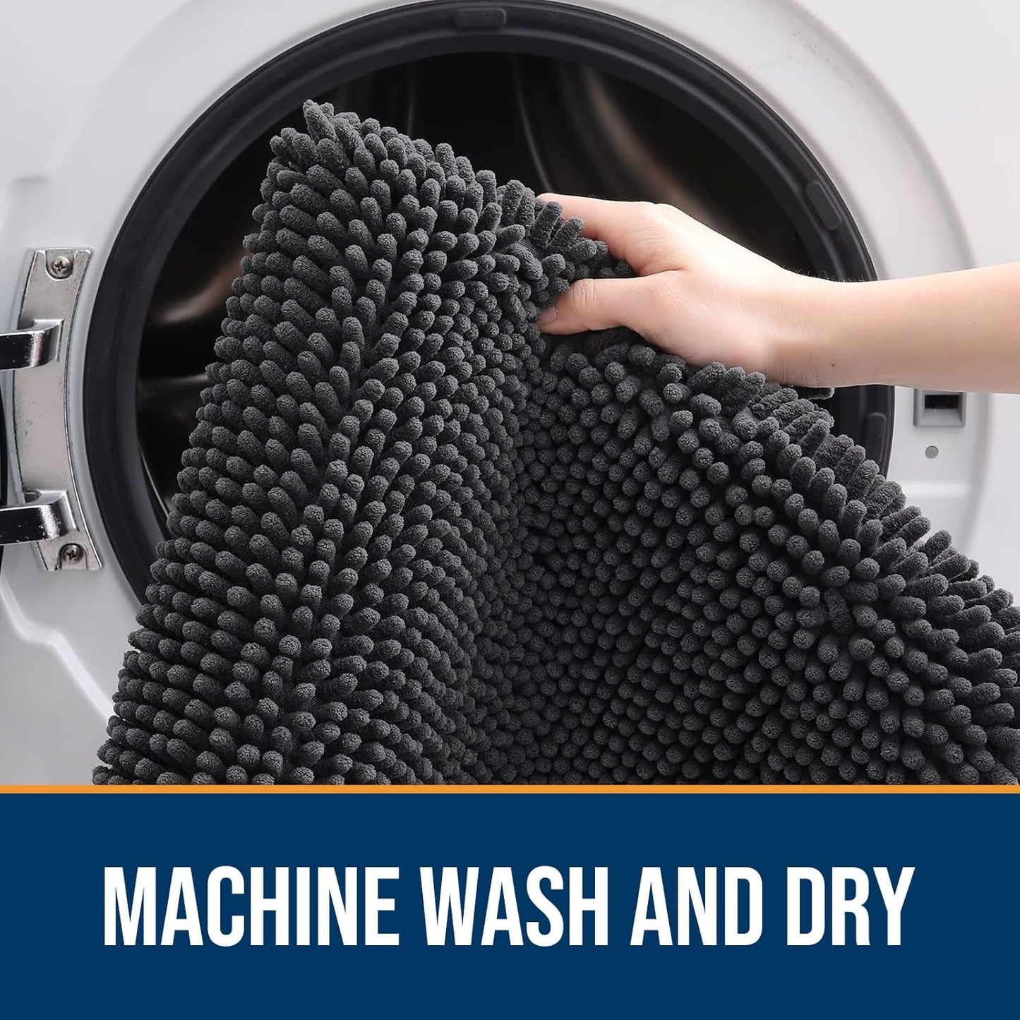 OLANLY Dog Door Mat for Muddy Paws 54x32, Absorbs Moisture and Dirt, Absorbent Non-Slip Washable Doormat, Quick Dry Chenille Mud Mat for Dogs, Entry Indoor Entryway Carpet for Inside Floor, Dark Grey