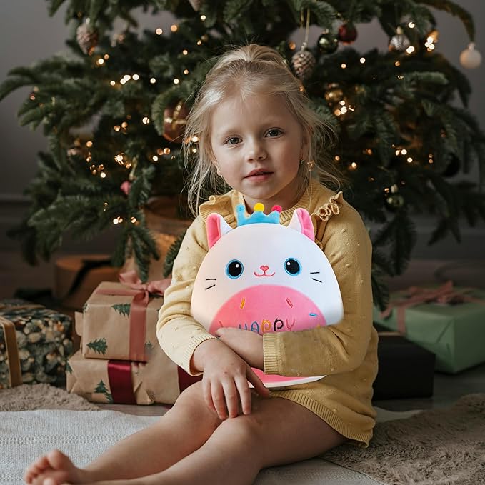 Cat Plush Cute Cat Stuffed Animals with Crown Soft Birthday Gift Cat Plushie Pillow Decor White 12 inch