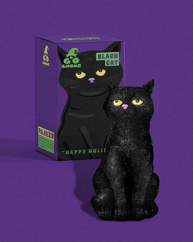 Black Cat Figurine with Glow-in-The-Dark Eyes - 7.3" Spooky Resin Halloween Decorations Halloween Decor Outdoor/Indoor (Black Cat)