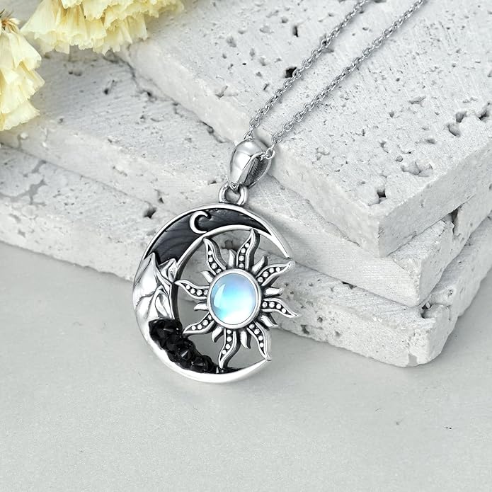 Gothic Jewelry Bat/Cat/Wolf/Dragon/Owl/Fox/Spider/Sun Pendant Sterling Silver Crescent Moon Necklace for Women Girls Black Jewelry Gifts