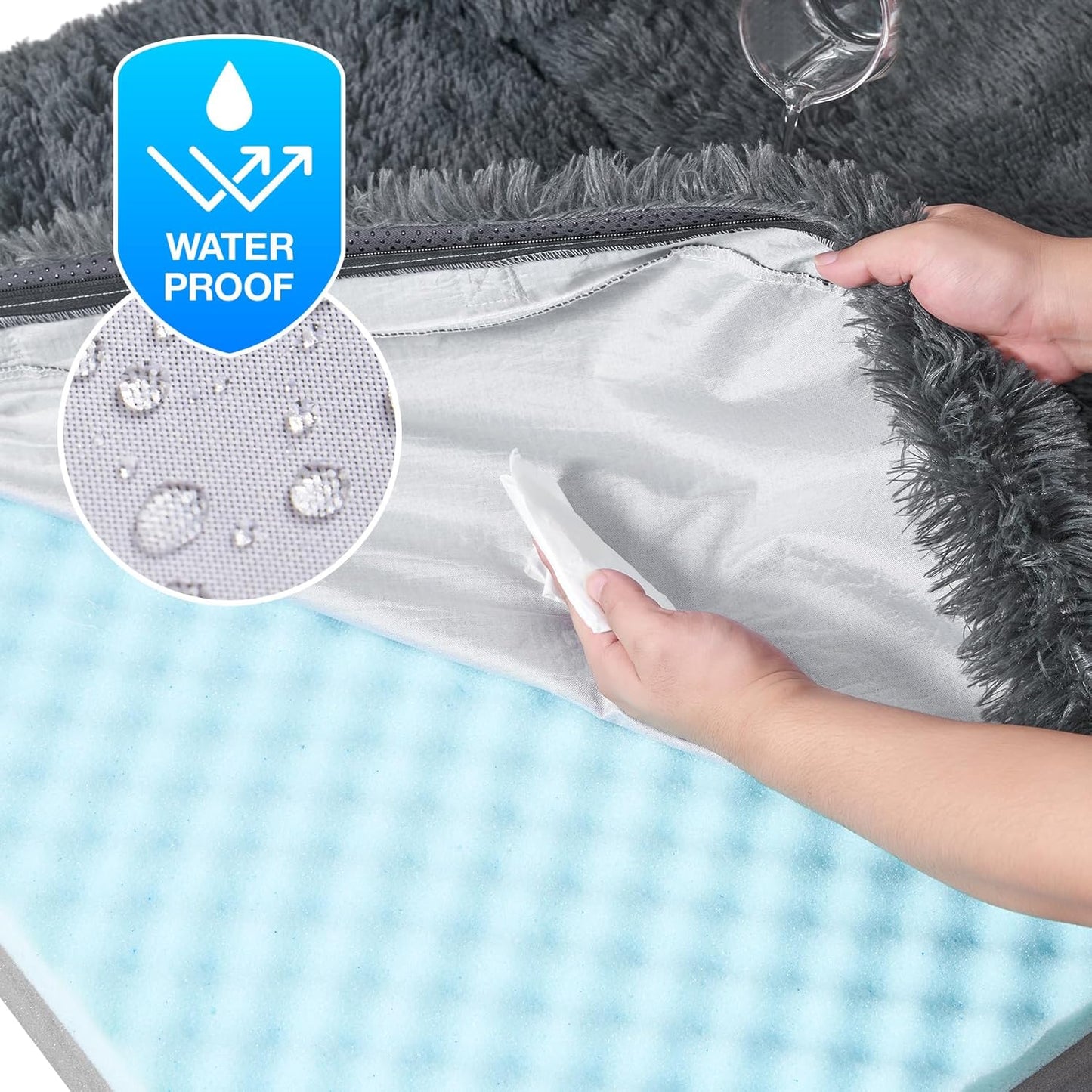 EHEYCIGA Human Dog Bed for Kids, Foldable XXL Dog Bed, Faux Fur Fluffy Pet Couch Bed, Orthopedic Calming Memory Foam Big Pet Bed, Washable Pet Sofa Bed with Non-Slip Bottom, Dark Grey, 54"x38"x7.5"