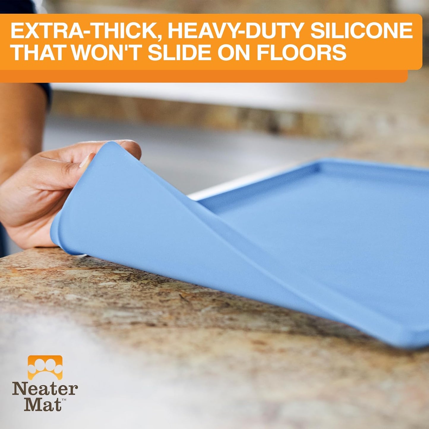 Neater Pet Brands Neater Mat Pet Mats for Food and Water, Cat & Dog Bowl Mat Waterproof Silicone, Feeding Tray, Dog Food Mats for Floors, Placemat w/Raised Edge for Under Bowls, 32" x 24", Light Blue