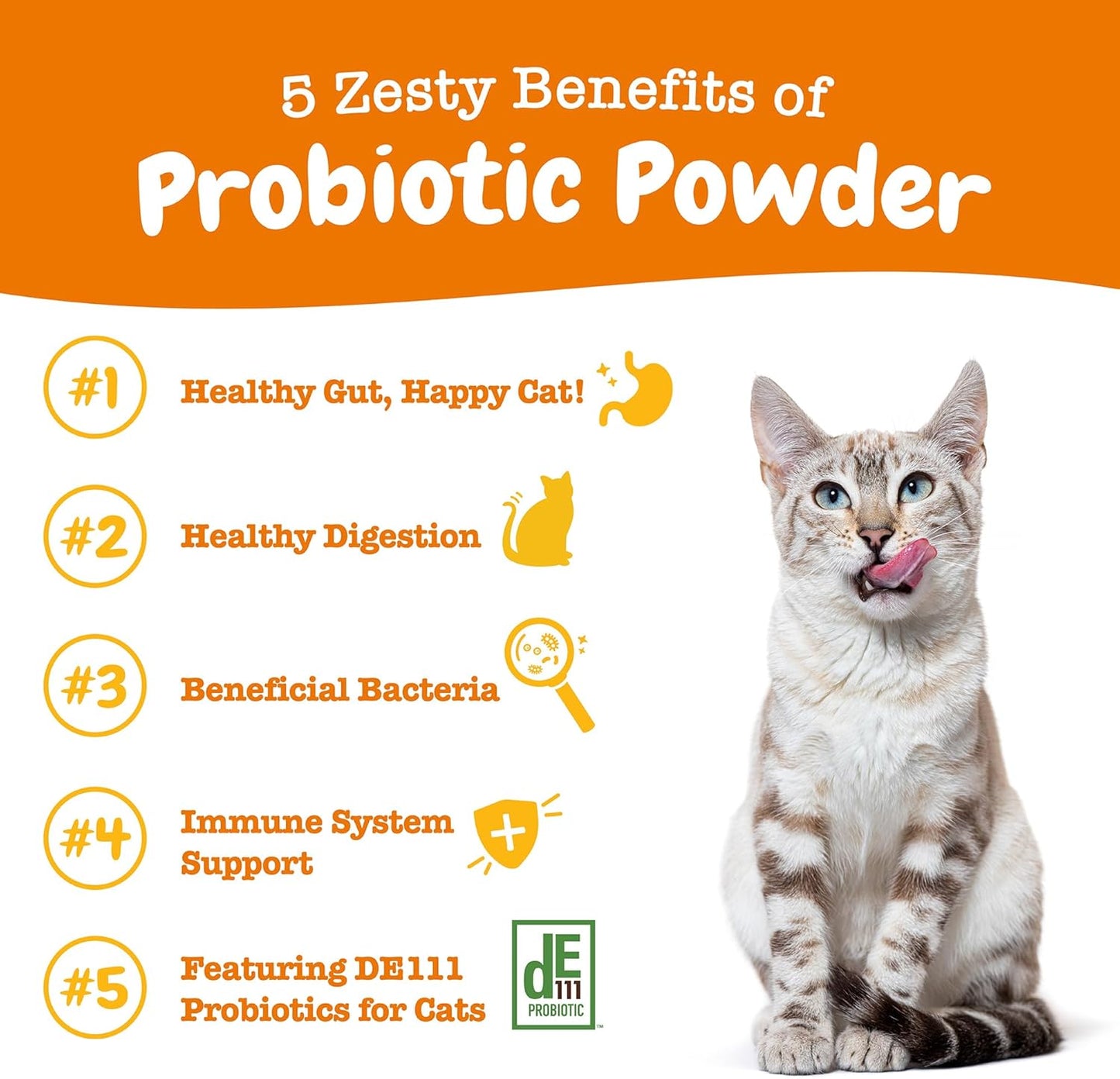 Zesty Paws Probiotics for Cats - Powder Meal Topper for Digestive, Immune System Support for Feline Biome - Premium DE111 Cat Probiotics for Digestive Health - Fiber & Yeast Extract - Pumpkin - 30 Ct